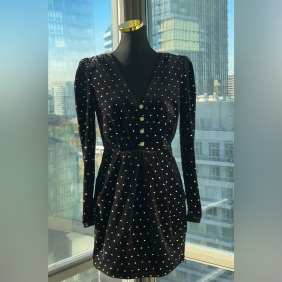 🆕 SELF-PORTRAIT 🧿NWOT Crystal Embellish Velvet Diamante Mini Dress, Sz US4 UK8 - Picture 11 of 16